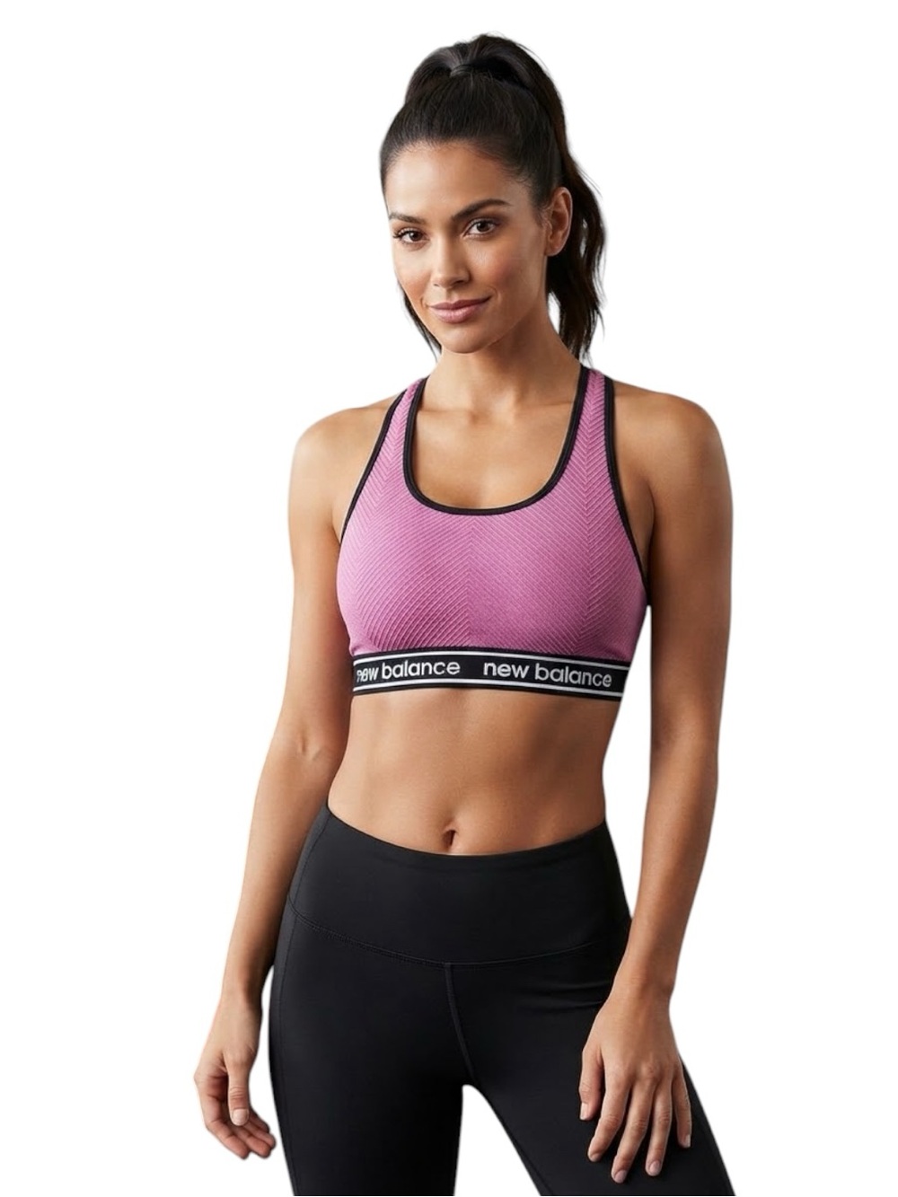 NEW BALANCE Logo Band Racerback Sports Bra Raspberry Pink S - Picture 2 of 8